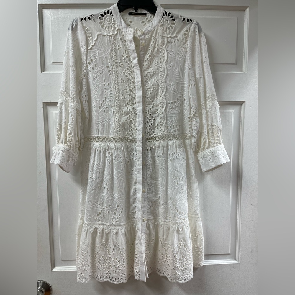 Cotton eyelet long sleeve dress